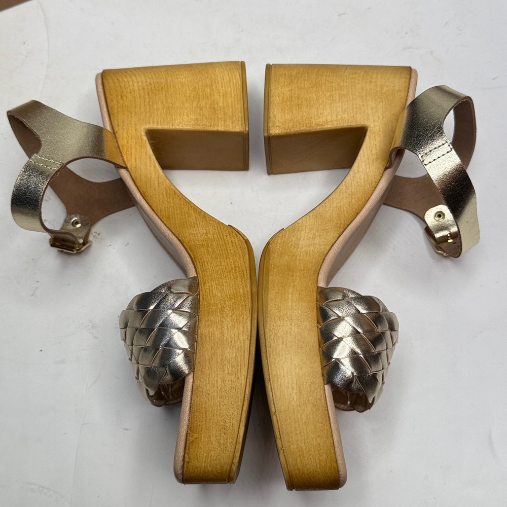 Seychelles Timber Gold Metallic Platform Wood Chunky Block Heel Sandal NEW - Picture 5 of 11
